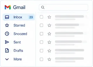 Gmail illustration: inbox, starred, snoozed, sent and drafts.