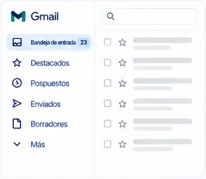 Ilustración de Gmail: bandeja de entrada, destacados, pospuestos, enviados y borradores.