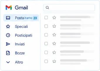 Illustrazione di Gmail: posta in arrivo, speciali, posticipati, inviati e bozze.